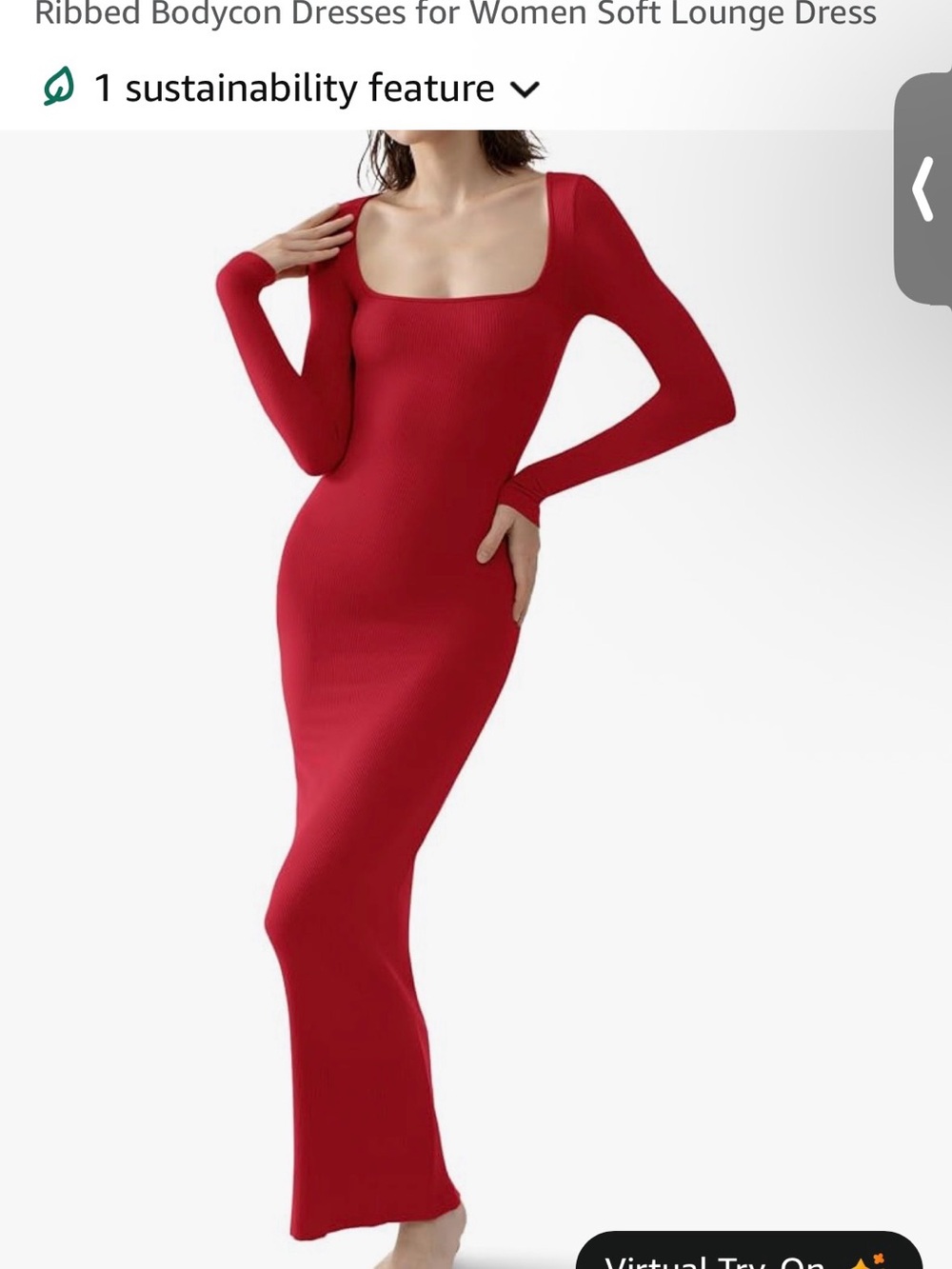 Stretch Ribbed Square-Neck Maxi Dress in Red Amazon pumiey bodycon